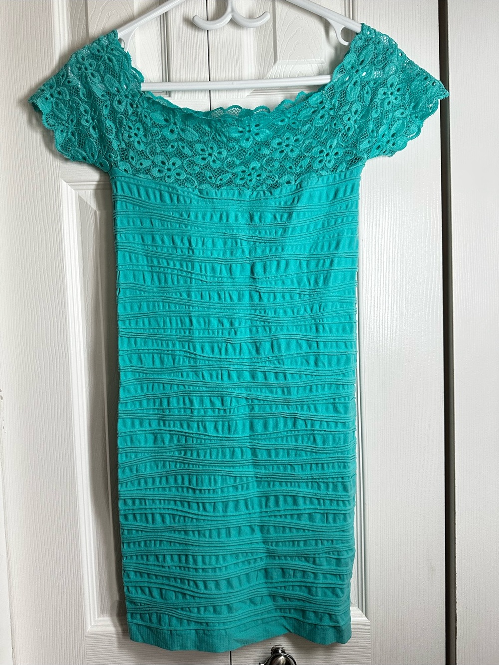 Off-Shoulder Lace one size Turquoise Strapless Dress